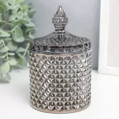 Емкость из рельефного стекла с крышкой, серая