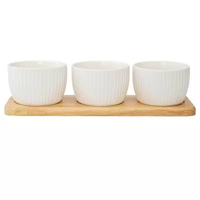 Набор из 3 чаш на бамбуковой подставке soft ripples, dual glazing, D8 см