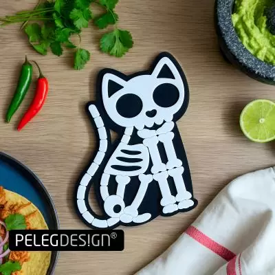 Подставка под горячее Peleg Design Skelicat 2 в 1, силиконовая в виде черного кота