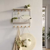 Полка настенная с крючками Umbra Estique, белая/дерево