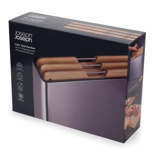 Набор бамбуковых разделочных досок Joseph Joseph Folio Steel Bamboo, 3 шт с кейсом