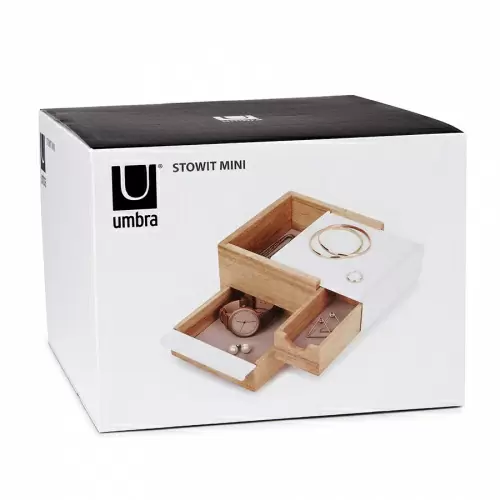 Шкатулка для украшений Umbra Mini Stowit, белая/дерево