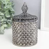 Емкость из рельефного стекла с крышкой, серая