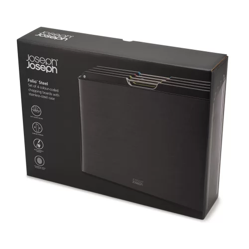Набор разделочных досок Joseph Joseph Folio Steel Carbon Black, 4 шт с футляром из нержавеющей стали