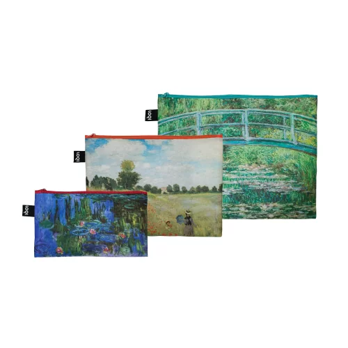 Набор дорожных косметичек LOQI MONET CLAUDE Footbridge, Wild Poppies, Lillies