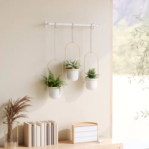 Подвесные кашпо для цветов Umbra Triflora, 3 шт, белый/золото