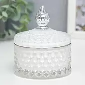 Емкость из рельефного стекла с крышкой, белая с серебром
